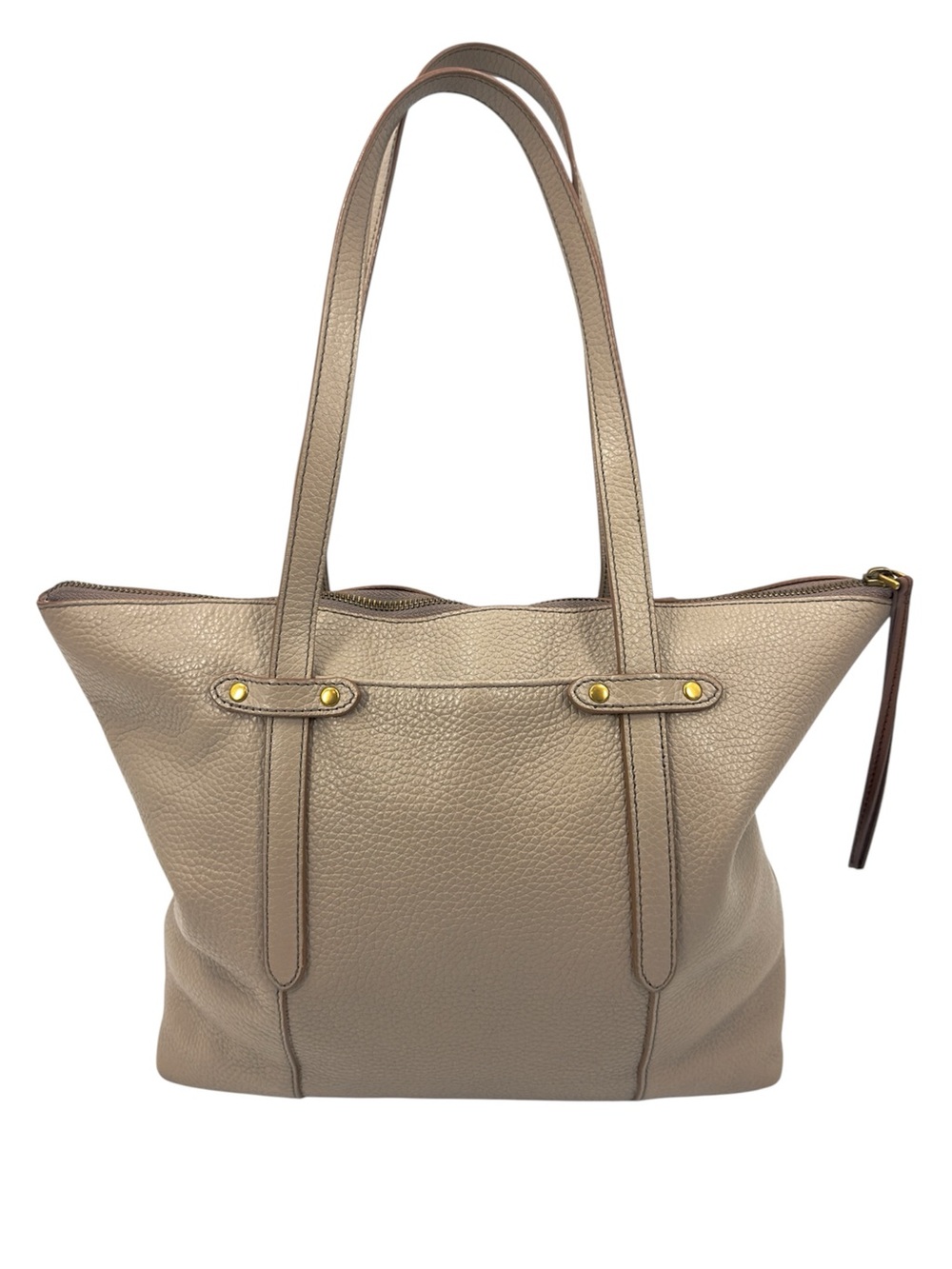 Fossil Felicity Pebbled Leather Tote Bag Purse In Taupe Double Strap Classic